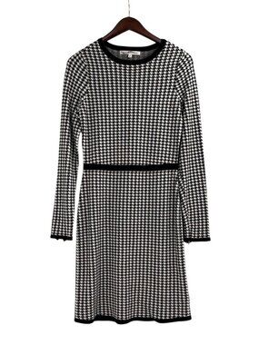 Mixt Heidi Weisel Womens Large Houndstooth Knit Long-Sleeve A-Line Dress Punk